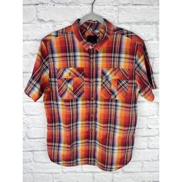 PRANA Orange Plaid Short Sleeve Button Front Shirt Size X Large - Picture 1 of 6